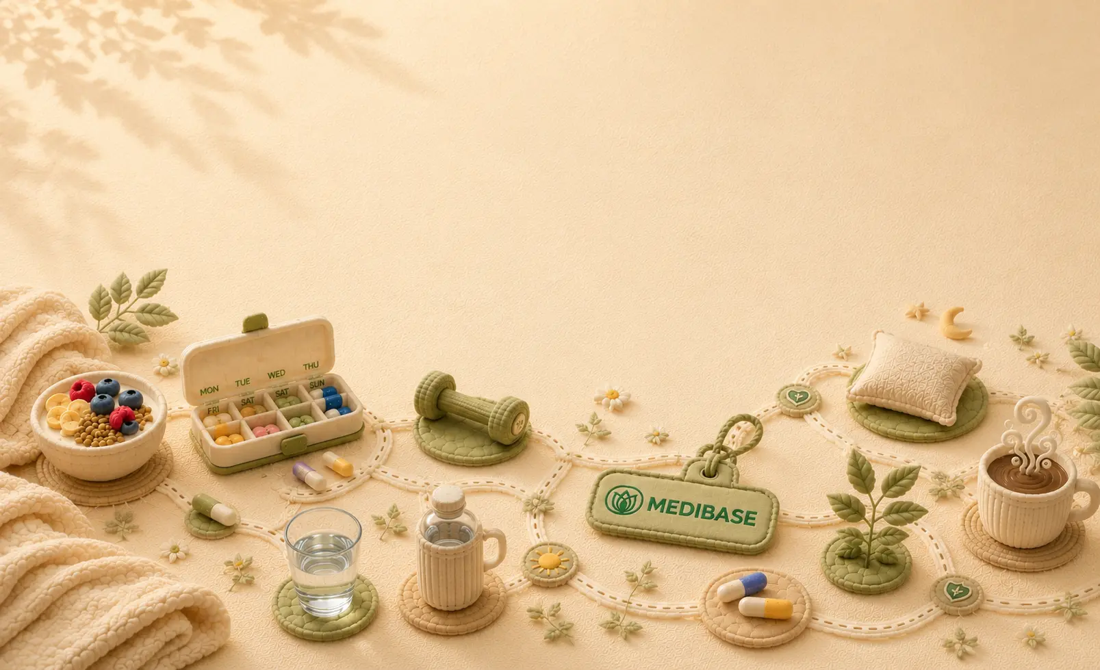 Medibase how it works process illustration with supplement essentials