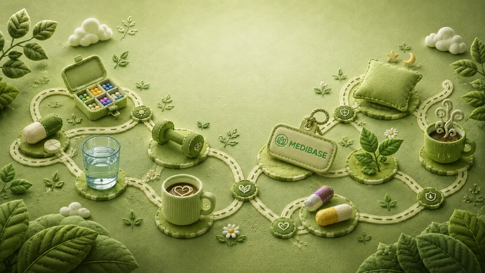 Medibase wellness journey illustration showing simple and effective daily supplements